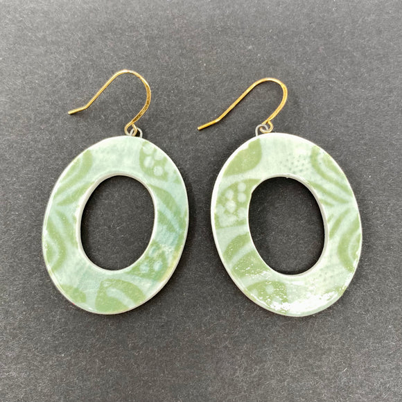 Earrings - Large Green Ovals with Cutouts by Hanna Piepel