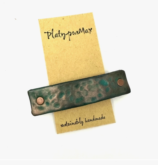 Hammered Antique Copper Leather Hair Barrette by Platypus Max