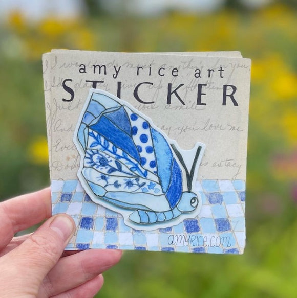 Delft Blue Butterfly Sticker by Amy Rice