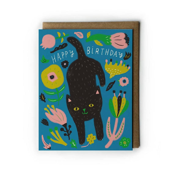 Kitty Mod Flower Birthday Greeting Card by Honeyberry Studios