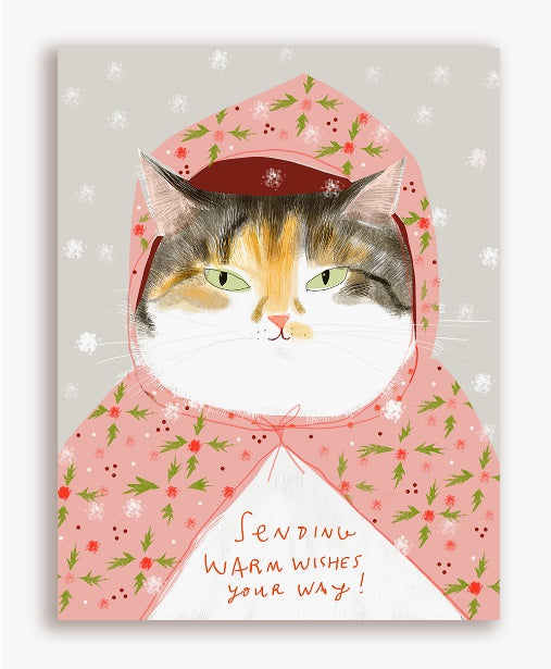 Christmas Warm Wishes Cat Greeting Card by Jamie Shelman