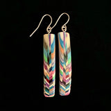 Long Rectangle Composite Featherwood Earrings #1024 by Buzz Coren