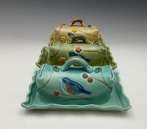 Bluebird Butter Dish by Bluegill Pottery