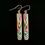Long Rectangle Composite Featherwood Earrings #1024 by Buzz Coren