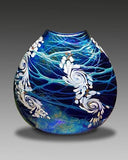 Cobalt Swirl Flat Vase by Vines Art Glass