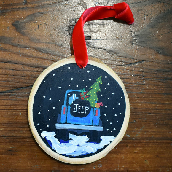 Blue Jeep Ornament by David Hinds