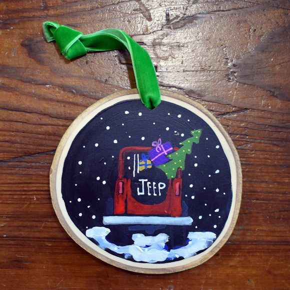 Red Jeep Ornament by David Hinds