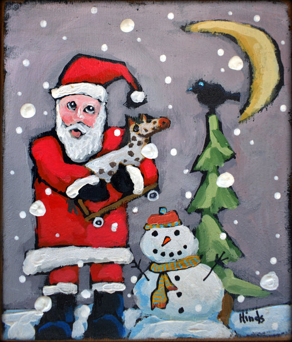 Santa Holding A Toy Horse Block by David Hinds