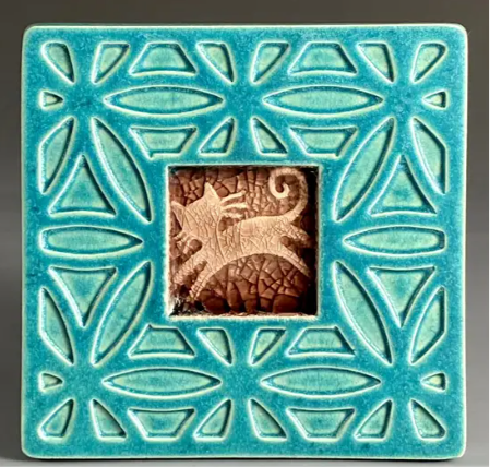 Cat With Border Coaster by Macone Clay