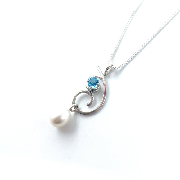Blue Topaz and Pearl Necklace by Margie Magnuson