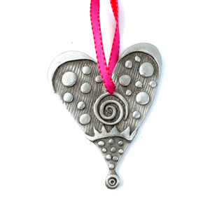 Dot and Spiral Heart Ornament by Leandra Drumm Designs