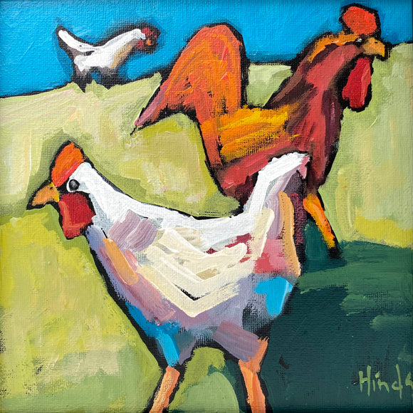 Chickens and a Rooster by David Hinds