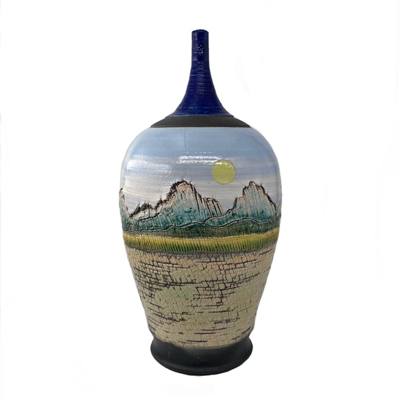 Raku 14.75” Mountain Bottle by Chad Jerzak