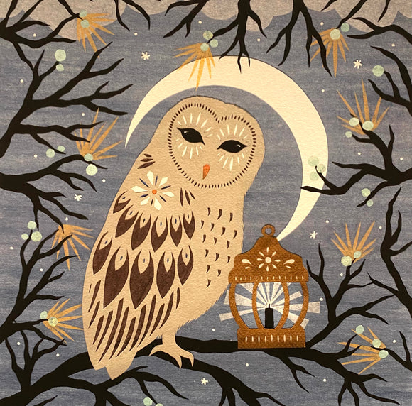 Owl Moon Shining Print by Angie Pickman