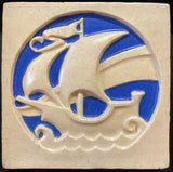 Blue and White 2-Color Ship Framed Tile by Mike Skiersch