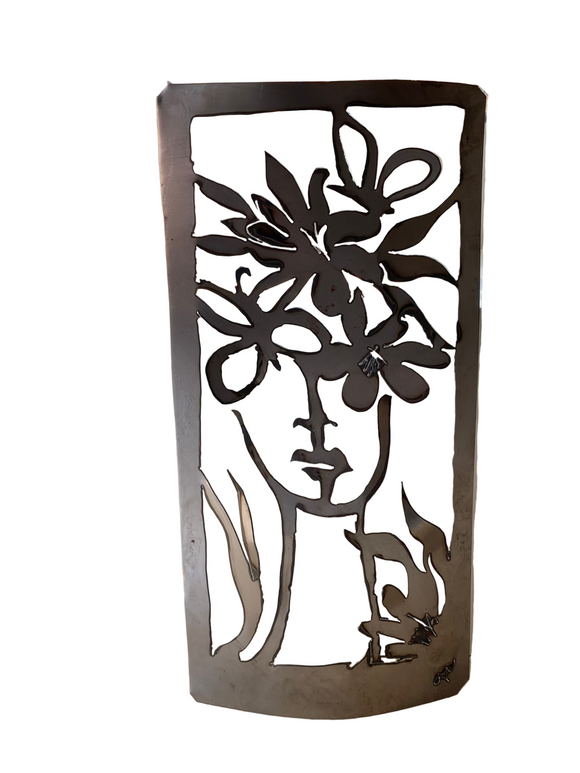 Floral/Butterfly Face Cutout Sculpture by Gail Chavenelle