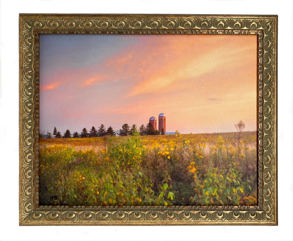 Golden Silos Framed Canvas Photo Art By Hallie Bear