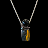 Bumblebee Jasper, Black Onyx and Pearl Necklace by Margie Magnuson