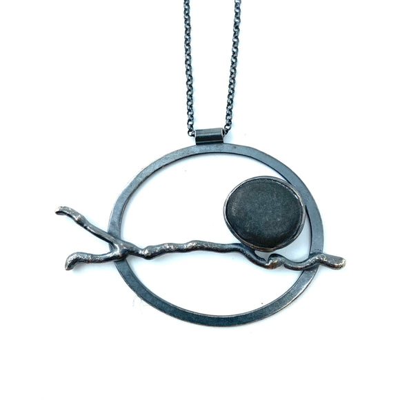 Silver Twig and Rock Necklace by Jennifer Nunnelee