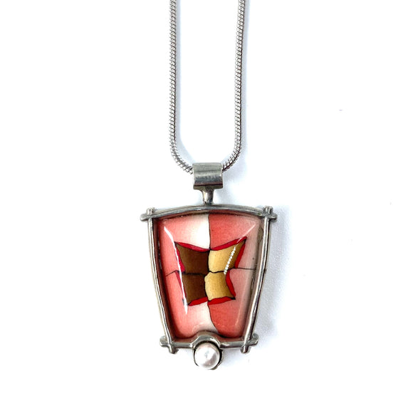 Framed Trapezoid Pendant With Pearl - Jericho Coral by Blue Bus Studio