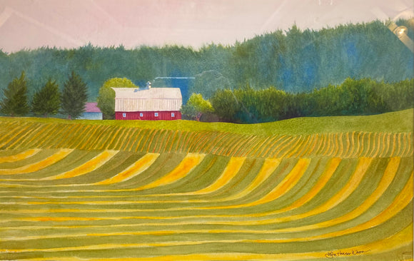 Fresh Mown Hay Framed Original Watercolor by JoAnne Hauser Warren