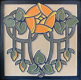 Multi-Color Art Nouveau Orange Rose Framed Tile by Mike Skiersch