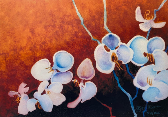 White Orchids on Gold Reproduction by JoAnne Hauser Warren