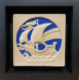 Blue and White 2-Color Ship Framed Tile by Mike Skiersch