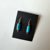 Turquoise and Red Glass Earrings by Margie Magnuson