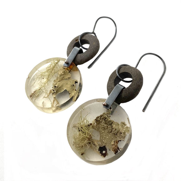 Lichen, Rivet and Rock Earrings by Jennifer Nunnelee