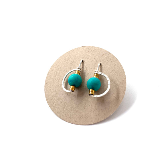 Small Orbit Stud Earrings with Turquoise by Brianna Kenyon