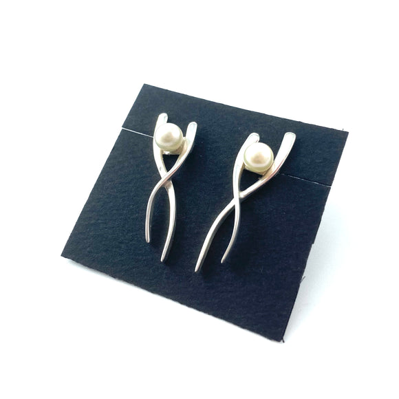 Silver and Pearl Post Earrings by Margie Magnuson