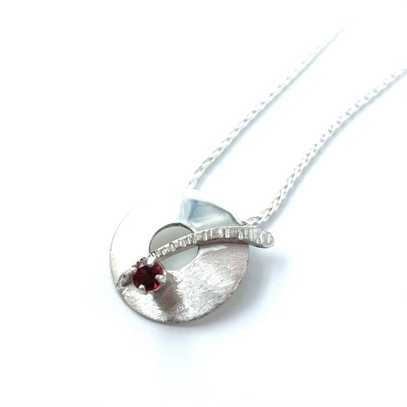 Silver Circle and Garnet Necklace by Margie Magnuson