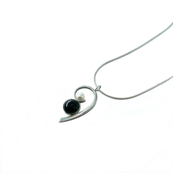 Black Onyx and Pearl Necklace by Margie Magnuson