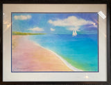 Beach & Sailboat Framed Original Watercolor by JoAnne Hauser Warren