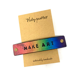 Rainbow 'Make Art' Leather Hair Barrette by Platypus Max