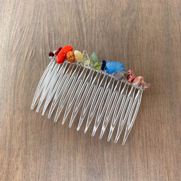 Rainbow Gemstone Chip Hair Comb by Abby Schrup