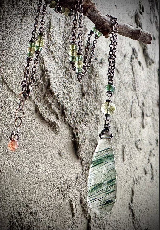 Green Rutilated Quartz Necklace by Karen Gilbert