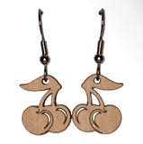 Twig Cherries Lasercut Wood Earrings by Woodcutts