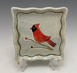 Squared Cardinal Tray/Saucer by Bluegill Pottery