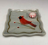 Squared Cardinal Tray/Saucer by Bluegill Pottery
