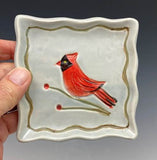 Squared Cardinal Tray/Saucer by Bluegill Pottery
