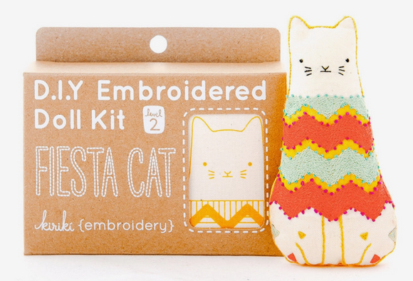 Fiesta Cat Embroidery Kit by Kiriki Press