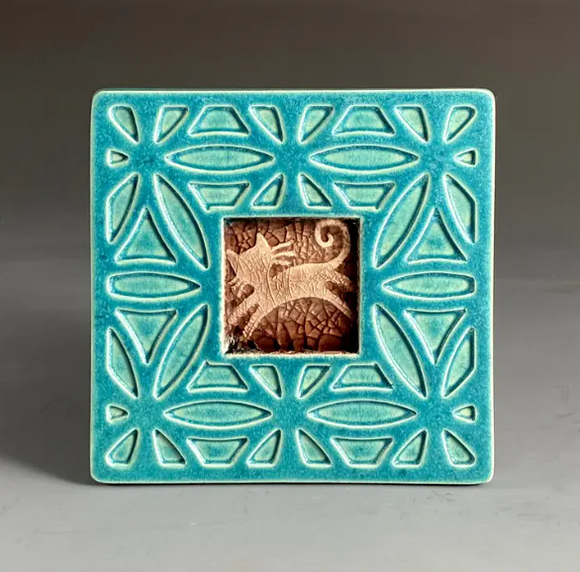 Cat With Border Coaster by Macone Clay