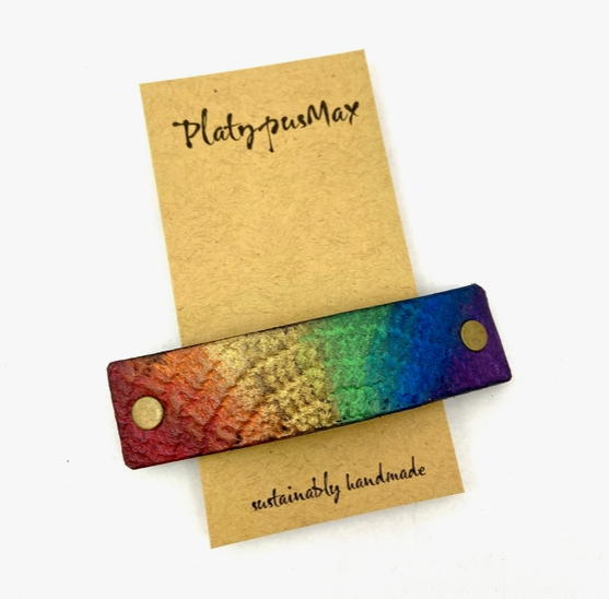 Rainbow Pride Textured Leather Hair Barrette by Platypus Max