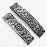 Silver and Black Chrysanthemum Tooled Leather Hair Barrette by Platypus Max