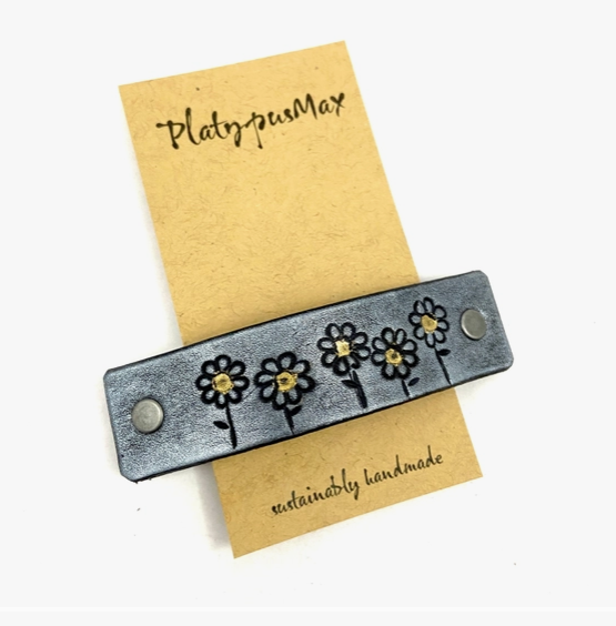 Silver Daisies Leather Hair Barrette by Platypus Max