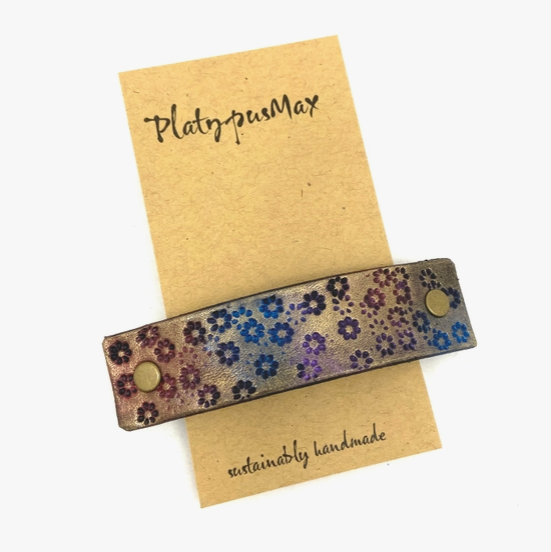 Wildflowers Rustic Stamped Leather Hair Barrette by Platypus Max