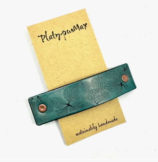 Copper and Turquoise Hydrangea Leather Hair Barrette by Platypus Max