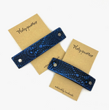 Cobalt Blue and Black Rustic Textured Leather Hair Barrette by Platypus Max